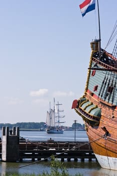 Two old sailingships on a blue summer morning