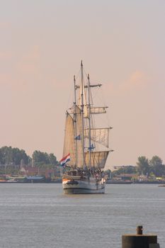 Old sailingship in the early morning light