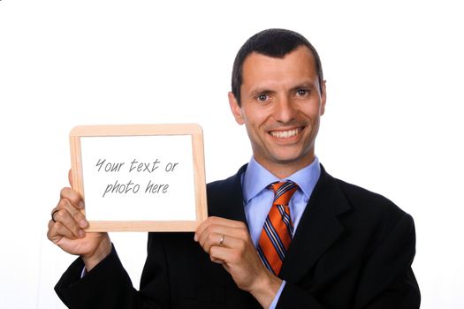 business man with chart over white background