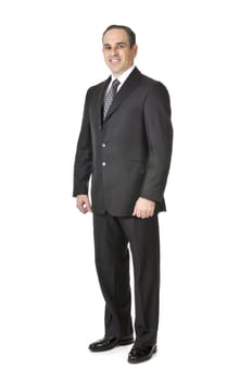 Happy businessman in a suit isolated on white background