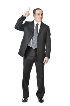 Happy businessman in a suit having an idea isolated on white background