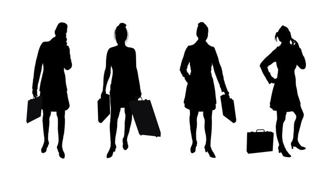 silhouettes of female business woman on white background