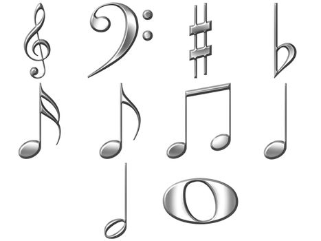 3d silver music notes isolated in white