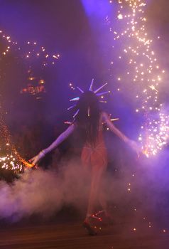 Girl Dancing with Firework, in Scenic Suit