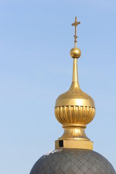 Moscow, Russia, Dome and Spire of the Orthodox Temple in Zamoskvorechie at Solar Day