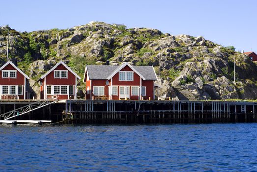 Cottages on island Skrova on Norwegian Lofoten Islands