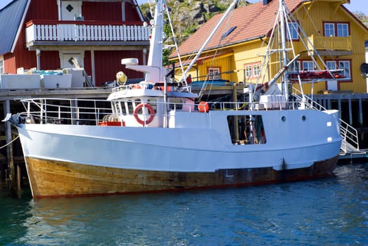 The moored boat on island Skrova in north Norway