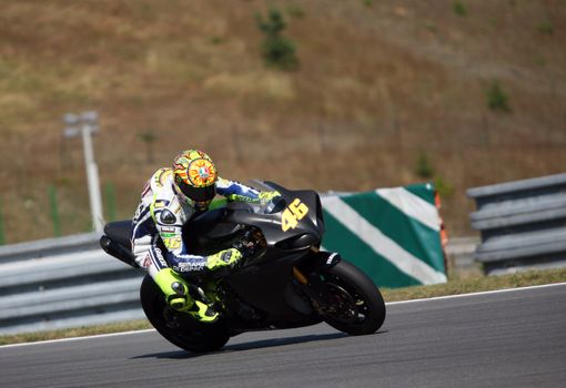 Valentino Rossi, who in early June in Italy Mugello GP suffered an fracture of the leg is testing at Masaryk Circuit on 12 July 2010, in Brno, Czech republic.