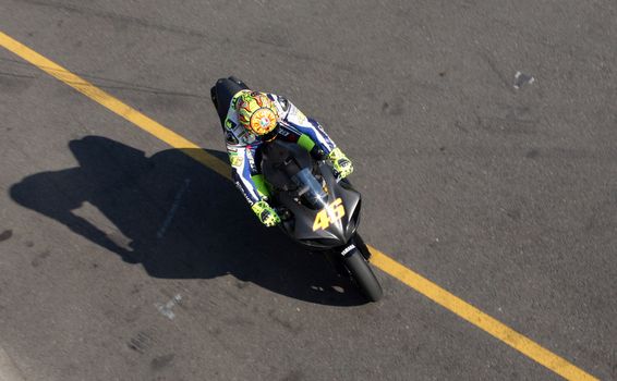 Valentino Rossi, who in early June in Italy Mugello GP suffered an fracture of the leg is testing at Masaryk Circuit on 12 July 2010, in Brno, Czech republic.