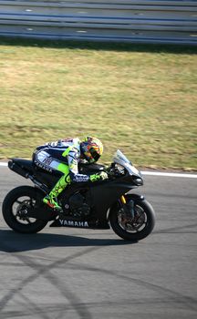 Valentino Rossi, who in early June in Italy Mugello GP suffered an fracture of the leg is testing at Masaryk Circuit on 12 July 2010, in Brno, Czech republic.