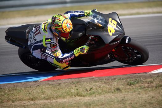 Valentino Rossi, who in early June in Italy Mugello GP suffered an fracture of the leg is testing at Masaryk Circuit on 12 July 2010, in Brno, Czech republic.