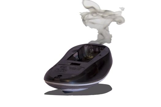 An upside mouse with a little smoke