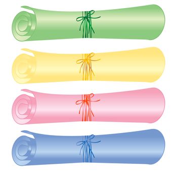 Stylized sheet rolls in colors against white background