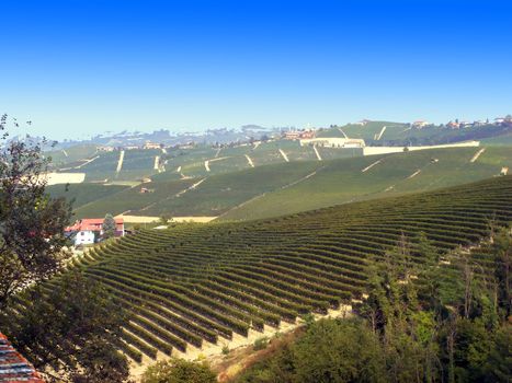 A view of Italian hills, under blue sky