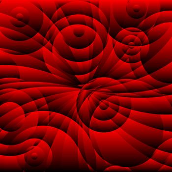 Red background with stylized circles, op art