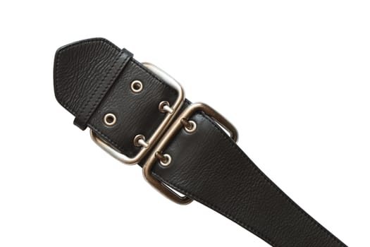 Closeup of black leather belt isolated on white background with clipping path