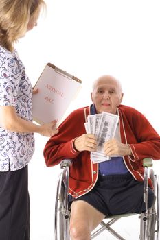 handicap man paying medical bill