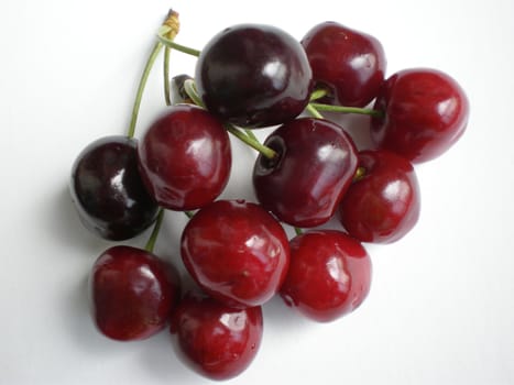 red cherries on white background