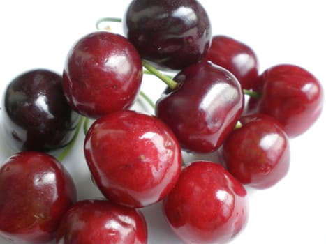 red cherries on white background