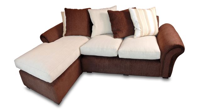 Home Sofa in warm tones isolated over white background.