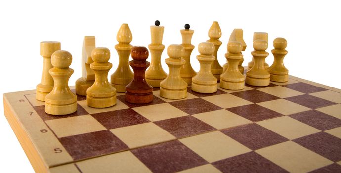 Brown wooden chess on a white background
