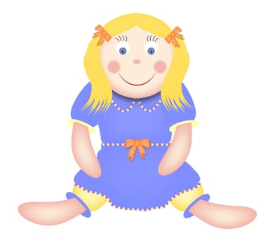 illustration of cute toy doll in purple dress