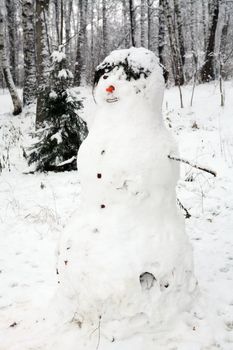 snowman in wood, snow sculpture