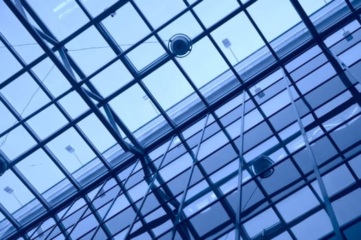 abstraction, glass ceiling and wall of the modern office building