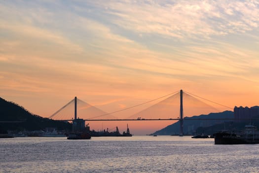 city at evening with bridge