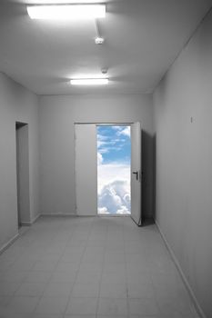 openning door from hospital corridor skyward