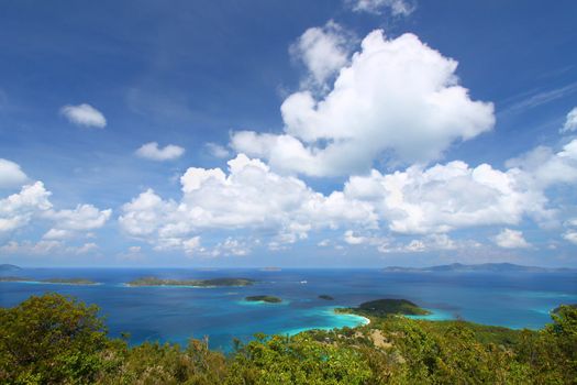 View of Caneel Bay from Caneel Hill on the Caribbean island of St John - US Virgin Islands.