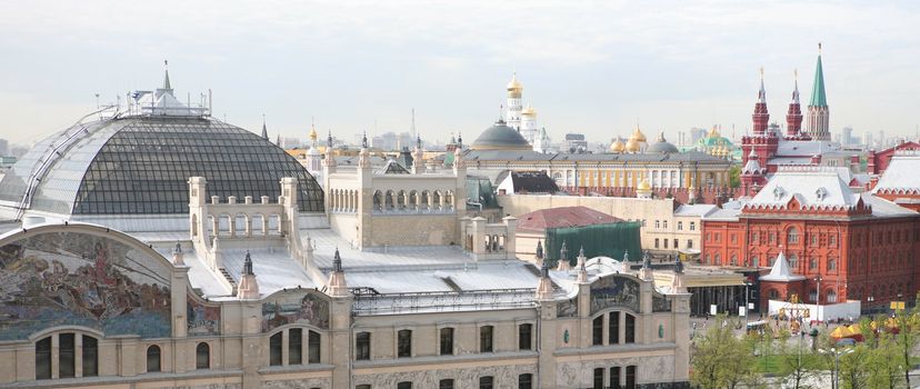 Panorama of the City Moscow in Early morning, Russia, Old-time Building in Modernist style