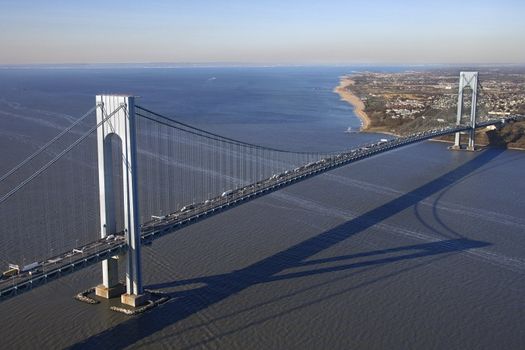 Aerial view of New York City's Verrazano-Narrow's bridge.