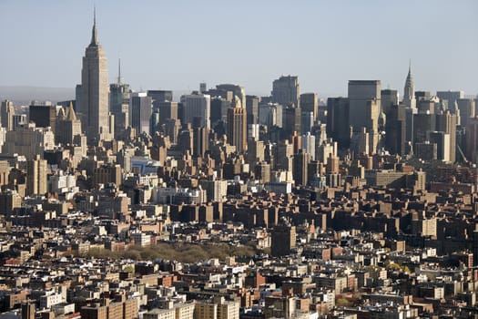 Aerial view of Manhattan, New York City skyline.