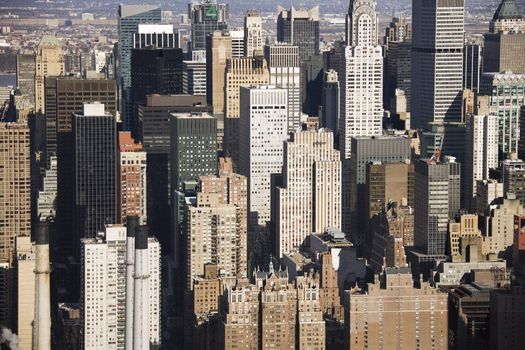 Aerial view of Manhattan buildings, New York City.