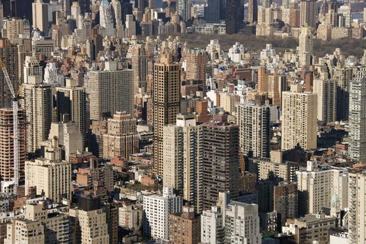 Aerial view of buildings in New York City.