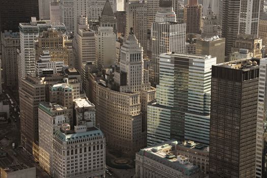 Aerial view of buildings in New York City.