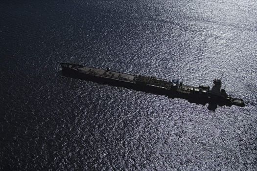 Aerial view of tanker ship.