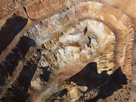 Aerial view of open pit quarry in Outer Los Angeles, California.