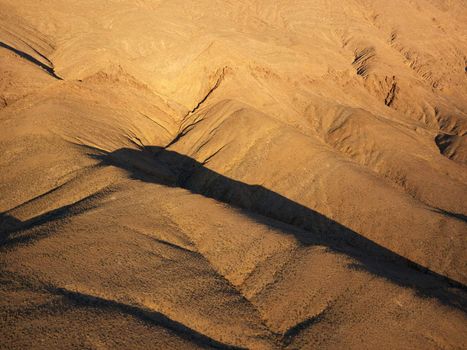 Aerial view of desert landscape.