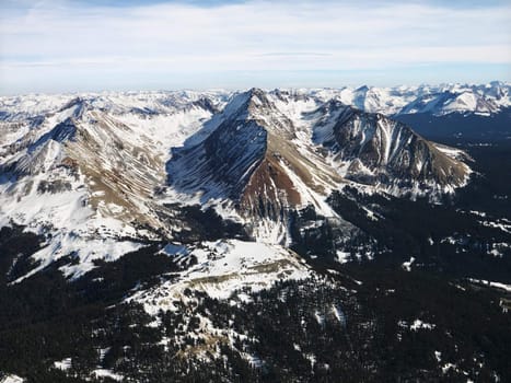 Aerial view of Rocky Mountain range in Colorado.