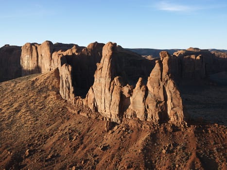 Desert landscape with buttes in Monument Valley.