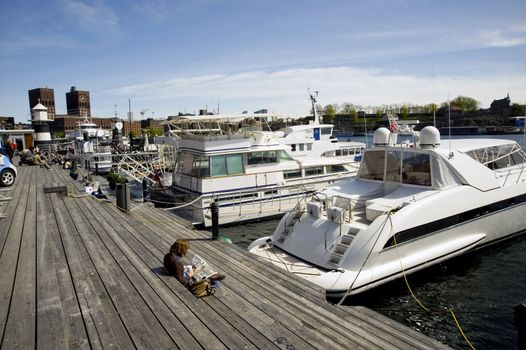 Landing stage for yachts in center of Oslo, Norway