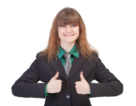The cheerful young business woman it is isolated on a white background