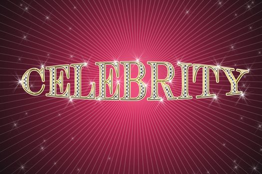 golden sign, written word celebrity on red background with stars