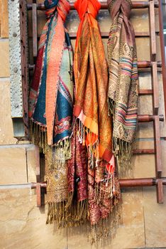 colorful shawls in turkish style market