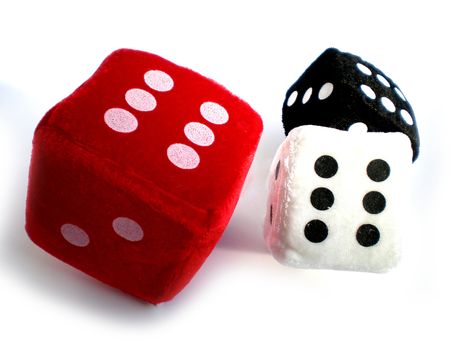 red, white and black dice isolated on white background