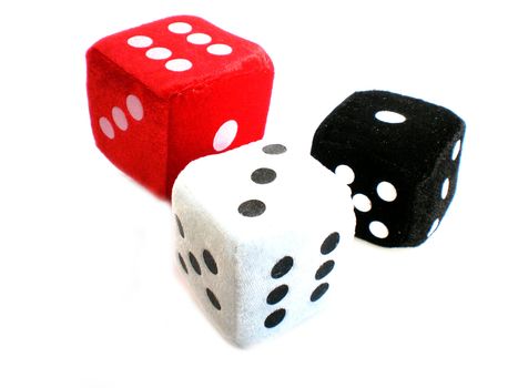 red, white and black dice isolated on white background