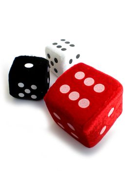 red, white and black dice isolated on white background  
