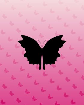 Illustrated silhouette butterfly over a gradient pink background